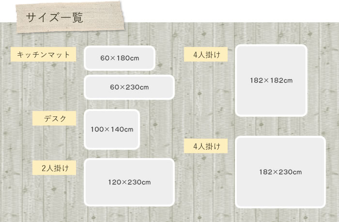 クッションフロアラグマットサイズ一覧