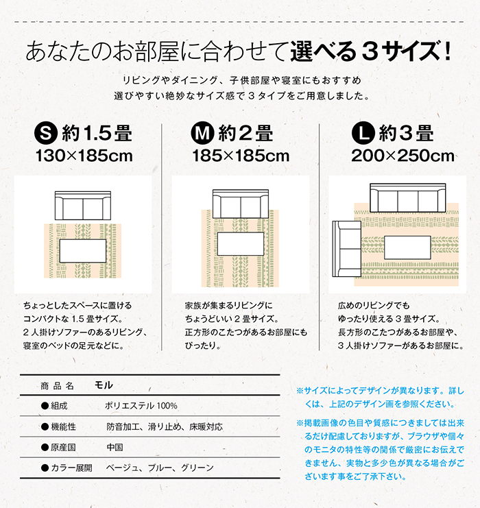 モル、130ｘ185、185ｘ185、200ｘ250